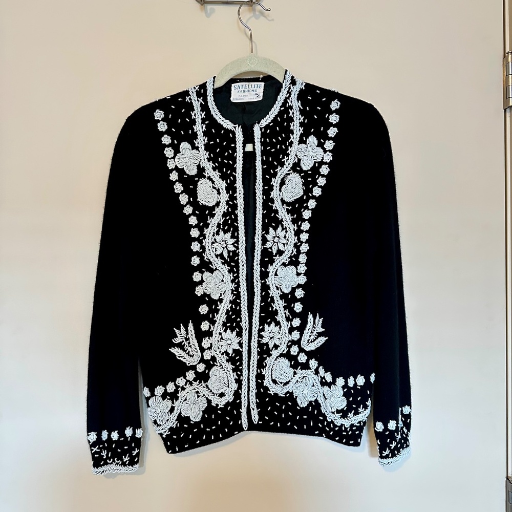 Black and White Beaded Cardigan | Vintage | Small - Medium